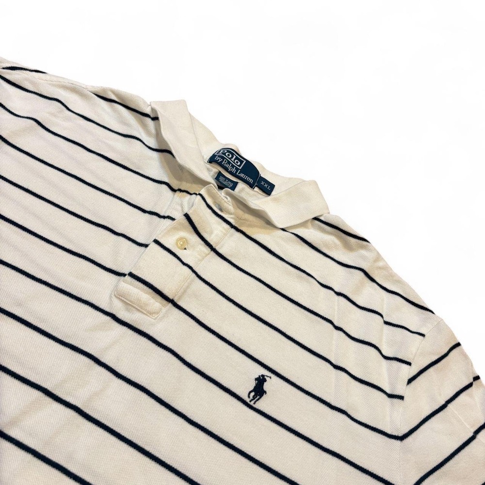 Polo Ralph Lauren White Navy Striped Polo Shirt XXL Mens Short Sleeve Pony Logo